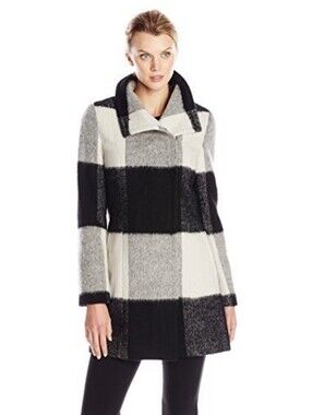 Ivanka Trump Black & White Plaid Pea Coat Size 4